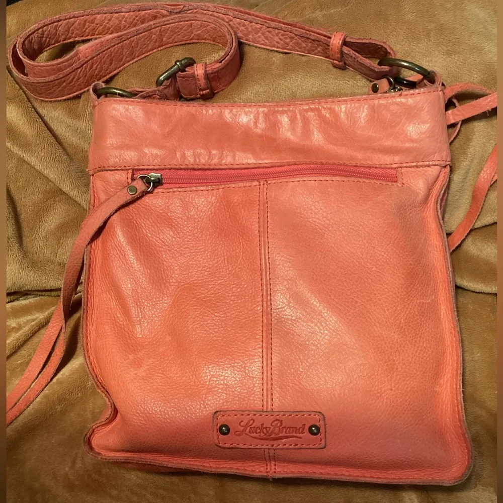 Lucky Brand Rayla Leather Crossbody Shoulder Handbag Boho Tassel Zip Tangerine - Picture 5 of 14